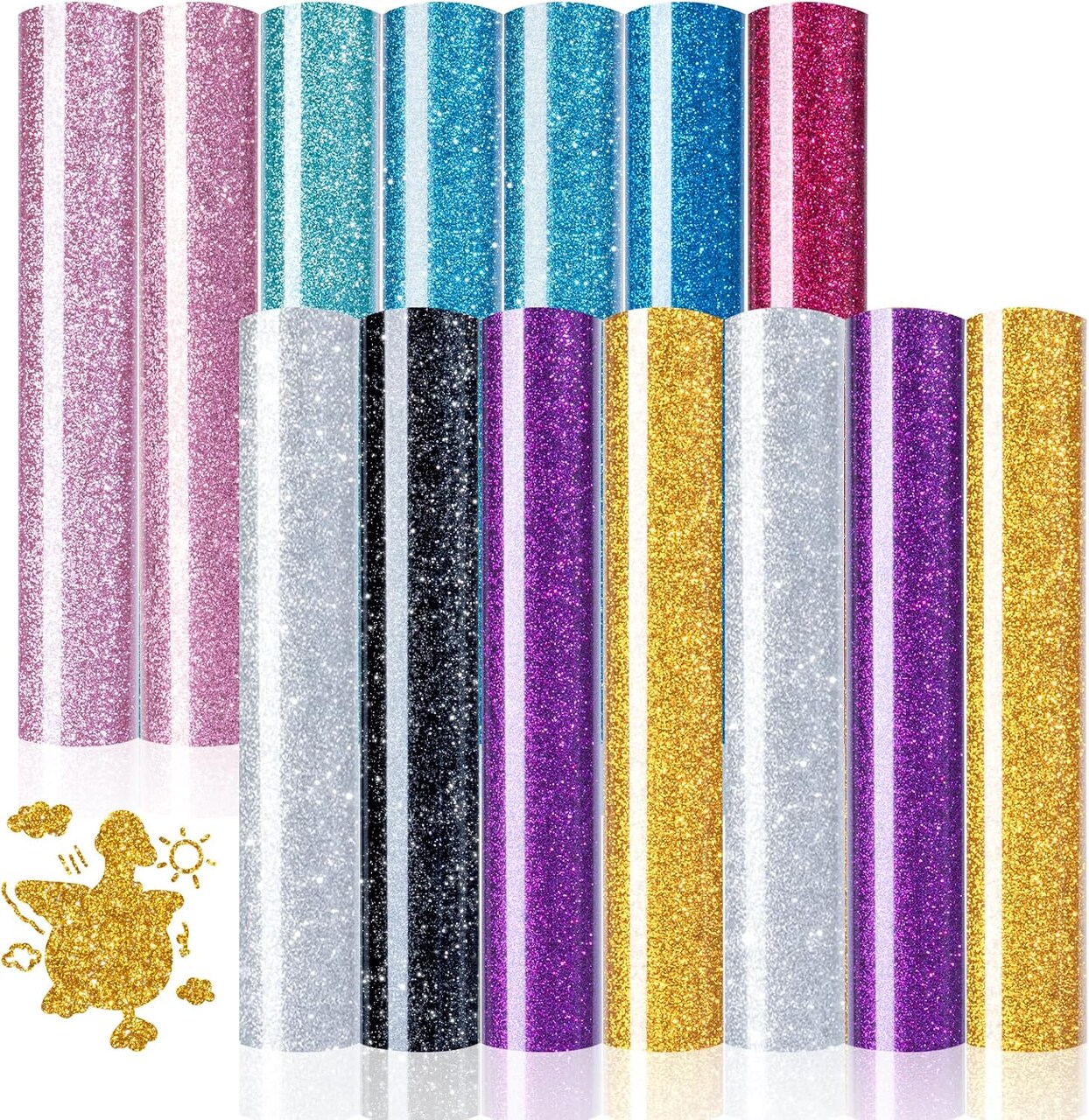 Glitter Heat Transfer Vinyl Bundle - 15 Pack 12" x 10" HTV Sheets Glitter HTV Vinyl for T-Shirts